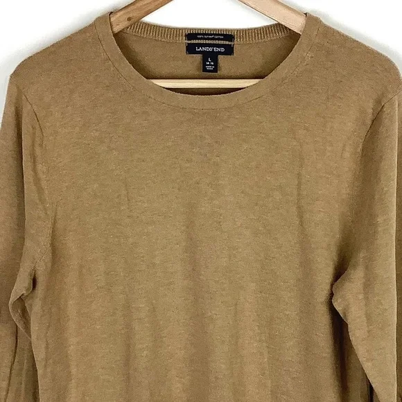 Lands’ End Women’s Tan Crewneck Sweater Cotton Oversized Long Sleeve Size Large - Picture 3 of 7